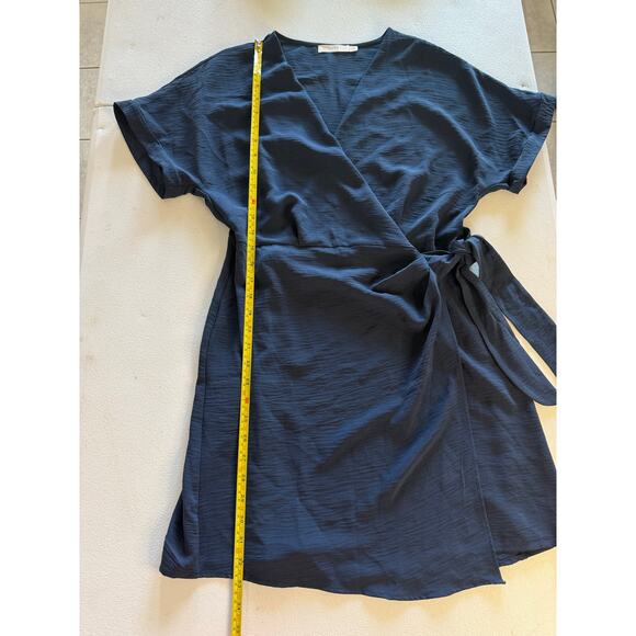 Lush Rolled Wrap Dress Short Sleeve Women's Navy Blue Size M - Picture 6 of 6